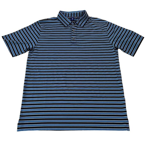Footjoy 1857 Collection Polo Golf Shirt Mens Medium Blue Striped Short Sleeve - Picture 1 of 5